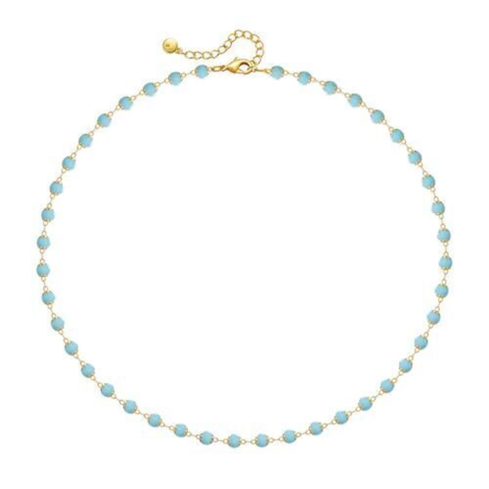 9348 Blue Choker Necklace Dainty 18k Gold Plated Boho Beaded Necklace Light